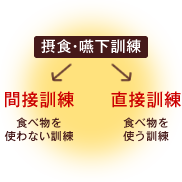 間接訓練（食べ物を使わない訓練）←摂食・嚥下訓練→直接訓練（食べ物を使う訓練）